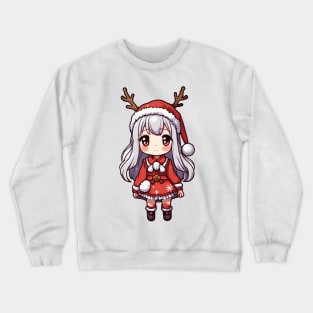 Cute christmas girl with deer horns Crewneck Sweatshirt